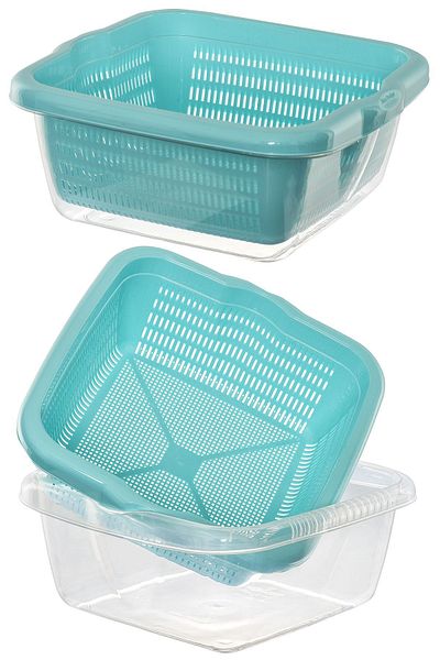 Emofom Square Bowl with Strainer 7000 ml Badyalı Strainer Fruit Washing Basin