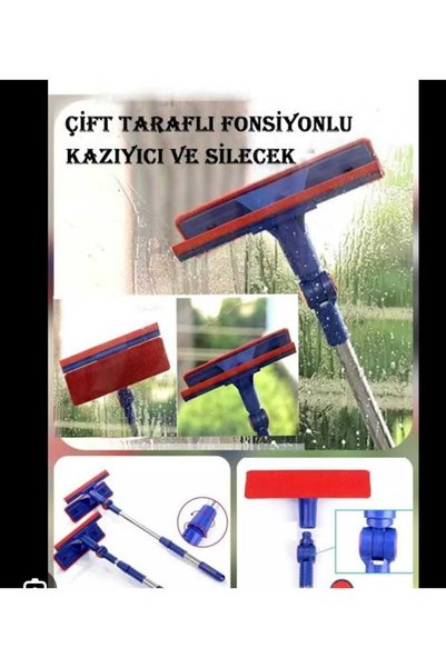 Dalian Home Teleskopik Çift Taraflı Pratik CamSilme Aparatı CamSilme Mopu Mikrofiber Bezli Silecek