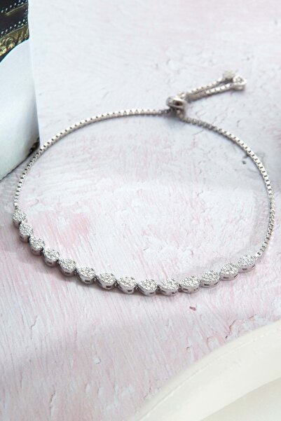 Else Silver 925 Ayar Gümüş Zirkon Taşlı Damla Asansörlü  Bileklik