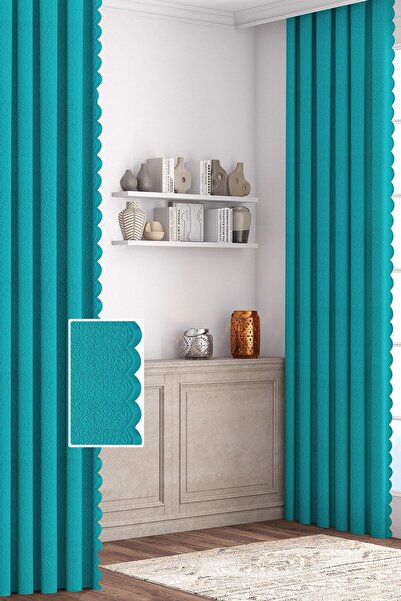 Altındaş Tekstil Modern Jakar Tül Fon Perde  Pileli Tek Kanat Petrol Yeşili T...