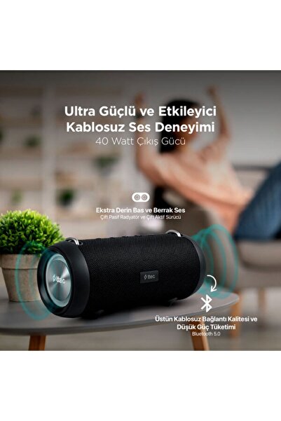 Ttec Dynamite Quattro 40W Çift Pasif Radyatör ve Aktif Sürücülü IP65 Ultra Güçlü Bluetooth Hoparlör