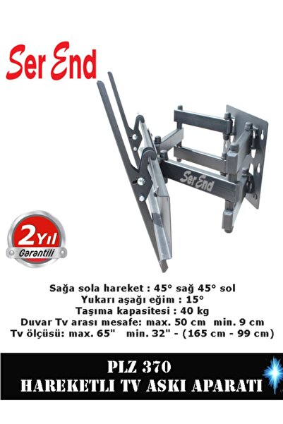 Serend Çift Kollu, Büyük Ekran Tv Askı Aparatı - Sağa Sola Hareketli 32" - 65"