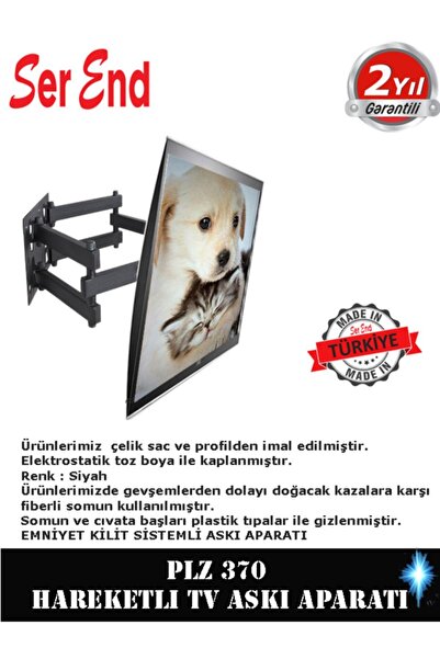 Serend Çift Kollu, Büyük Ekran Tv Askı Aparatı - Sağa Sola Hareketli 32" - 65"