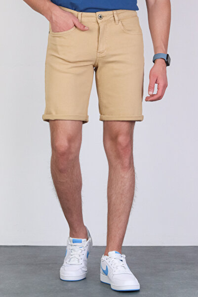 HLT JEANS Erkek Bej Slim Kesim Comfort Likralı Denim Esnek Jeans Kot Şort THOMAS-BEJ