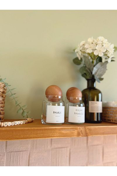 BUCOLIC Set of 2 Wooden Covered Glass Cotton Pots / Cotton-ear Cotton