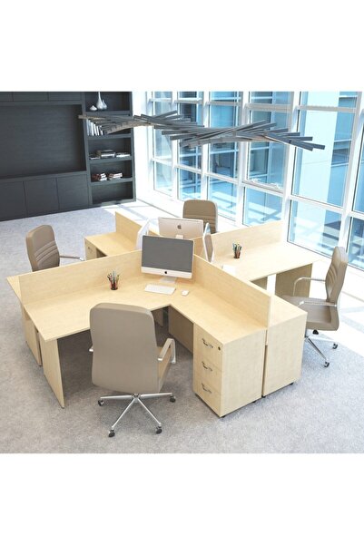 venadan Nil L Workstation Dörtlü   Çalışma Masa Grubu Istasyonu 318cm X 296cm...