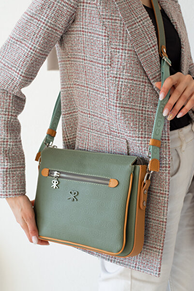 ImPolo Geantă de umăr și crossbody pentru femei Ancela GreenTabaGofraj Print,...