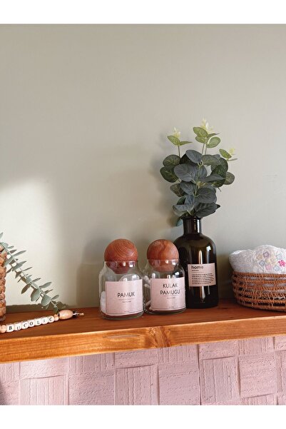 BUCOLIC 2’li Ahşap Kapaklı Cam Pamukluk Seti / Pamuk - Kulak Pamuğu Vintage E...