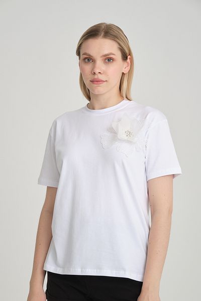 Pulli Collection Γυναικείο μπλουζάκι με δαντέλα και χάντρες