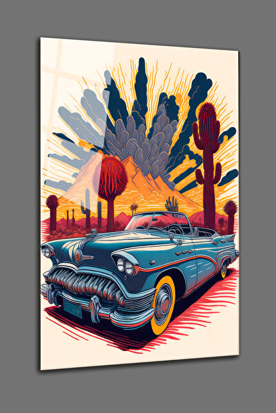 BV DEKOR Ρετρό γυάλινος πίνακας σχεδιασμού αυτοκινήτου-4mm Άθραυστος γυάλινος...