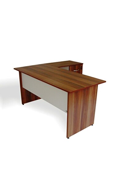 VENA Nil L Ofis Çalışma Masası Erik-beyaz (MASA KESON 3 ÇEKMECELİ)