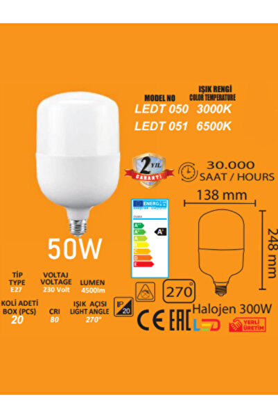 Osaka Light 50w Tork Led Ampul Beyaz Işık 4500lm E27