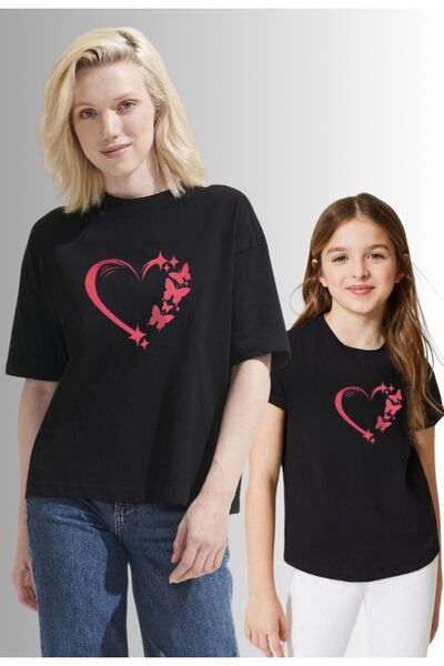 MATK MODASI تي شيرت مطبوع عليه فراشات - الأم والابنة، أضف قطعتين لتحضير مجموعة