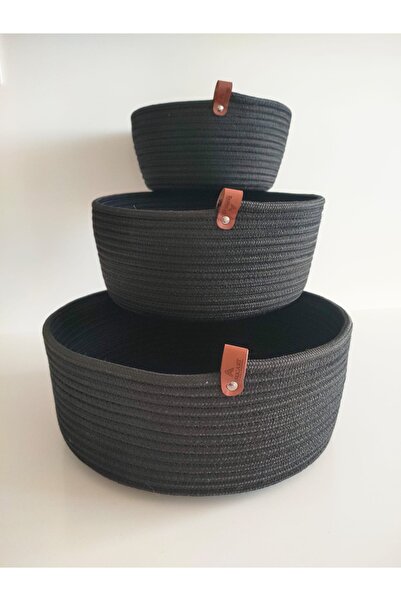 ENBEVEZ HOME Круглий чорний джутовий кошик - набір з трьох штук