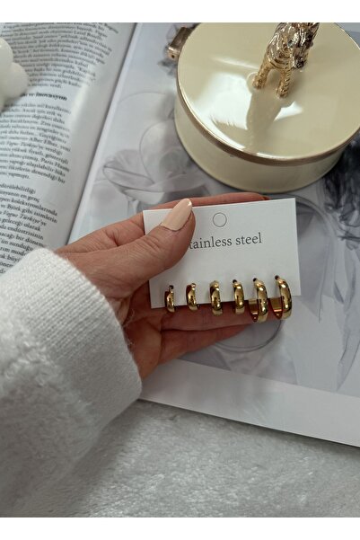 HERCY 6'lı Gold Paslanmaz Çelik Halka Küpe Set