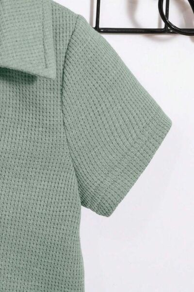 Bubito V-Neck Waffle Patterned Cotton Baby Shorts Set - Green