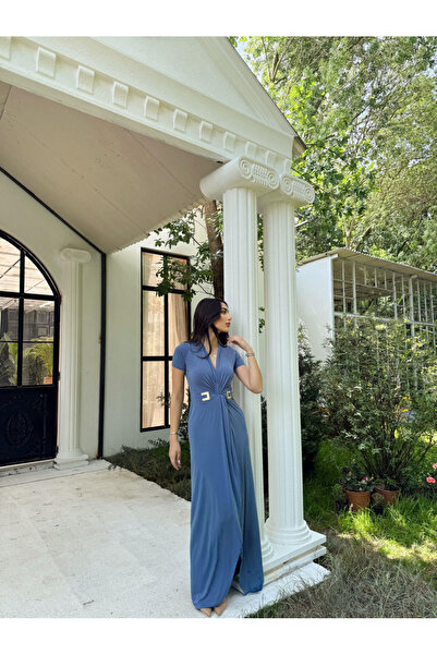 Mekafashion October Bel Detaylı Abiye 582862 Bebe Mavisi