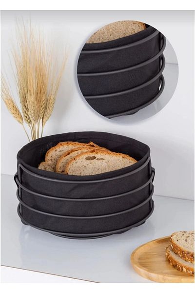 YZG HOME Metalay Round Bread Basket Multi-Purpose Black Stainless Basket Black Fabric Bread Basket