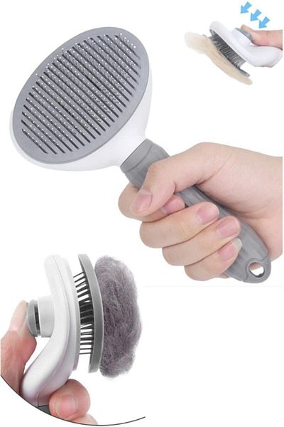 Canderel Automatic Cleaning Pets Comb Brush with Keys Cat Dog Hair Collector Comb Gray