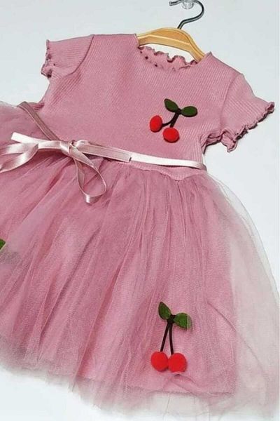 dinamik çocuk Girl's Cherry Short Sleeve Tutu Lined Dress Special Day Birthday Princess