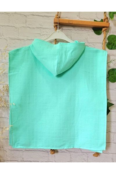 Alpar Tekstil Girl-Boy Muslin Poncho Hooded - Sea, Beach, Pool / Mint Green