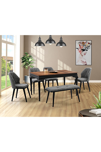 Mobilya Dükkanım Avangard Siyah Masa & Buse Sandalye & Buse Benç Takımı HDR1218 - MD