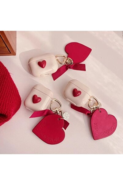 KVK PRİVACY 3D Red Heart Clip-on Headphone Case Compatible with Airpods 1st and 2nd Generation