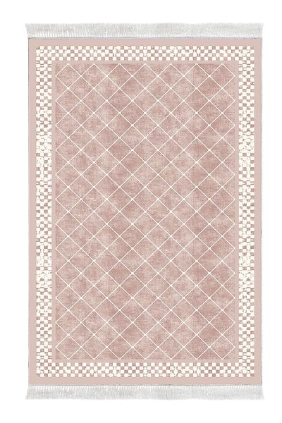 Dekoreko Digital 2-Piece Bath Mat Set Trend Felt Non-Slip Base Fringed Modern Krystalyn Powder