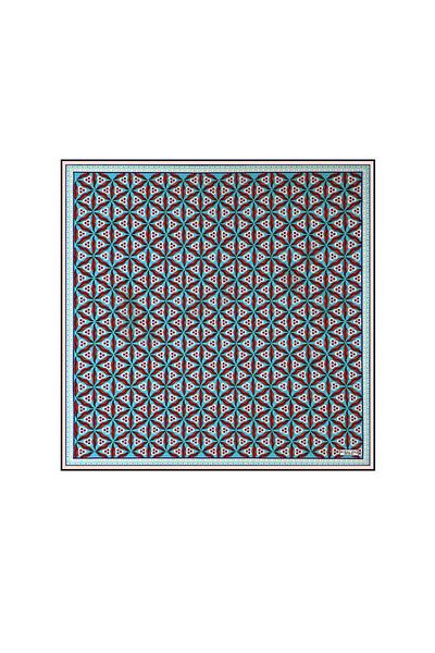 Bursa İpek Turquoise Navy Blue Çintemani Pattern Silk Handkerchief
