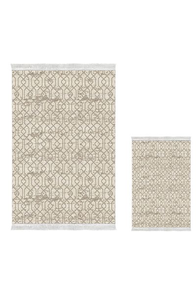 Dekoreko Digital 3-Piece Bath Mat Set Trend Felt Non-Slip Base Mixed Oval Modern Eliana Mink