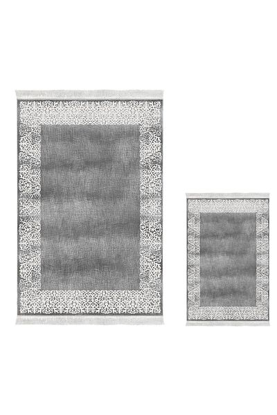 Dekoreko Digital 3-Piece Bathroom Set Star Leather Non-Slip Base Mixed Round Modern Sequoia Gray