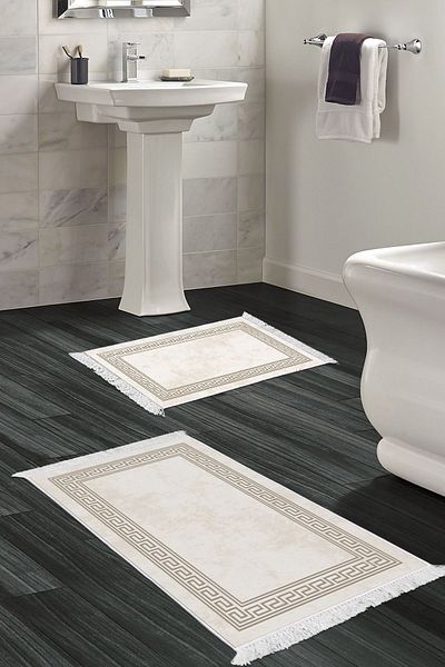 Dekoreko Digital 2-Piece Bath Mat Set Trend Felt Non-Slip Base Fringed Modern Cassietta Cream