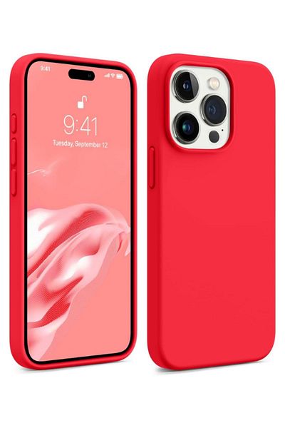 KVK PRİVACY غطاء حماية من السيليكون مخملي متوافق مع هاتف Iphone 15pro باللون الأحمر