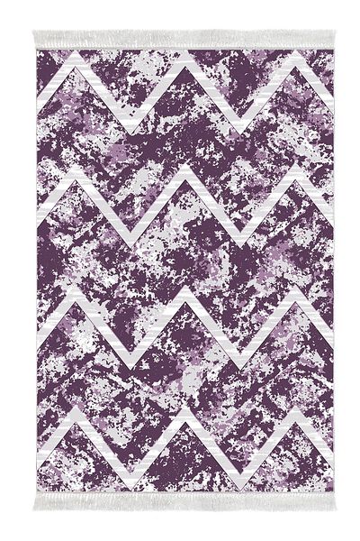 Dekoreko Digital 2-Piece Bath Mat Set Trend Felt Non-Slip Base Fringed Scandinavian Roxanne Purple