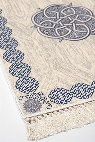 Dekoreko Dijital 3 Lü Banyo Paspas Takımı Trend Keçe Kaymaz Taban Karışık Oval Modern Gilda Mavi