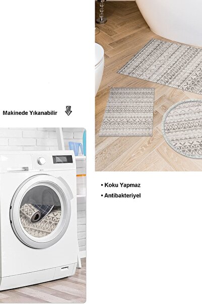 Dekoreko Нековзна підлога Djt 3 Lü Набір килимків для ванної Star Бавовна Змішана Кругла Скандинавська F5078 Світло-кавовий