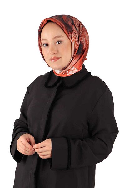 Bursa İpek Sura Silk Patterned Coral Belt Scarf