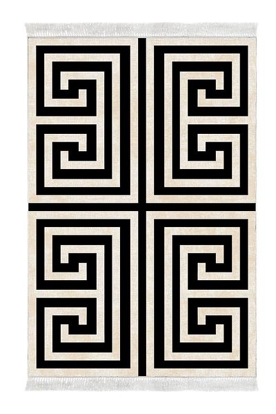 Dekoreko Digital 2-Piece Bath Mat Set Trend Felt Non-Slip Base Fringed Modern Jem Black