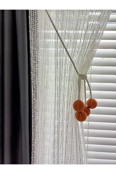 venedik home Modern Ecru Curtain Attachment with 4 Balls - Copper Colored, Corded and Background Curtain Tie Brachol