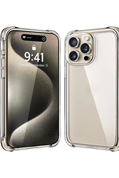 KVK PRİVACY Iphone 15 Pro Max Şeffaf Kılıf Airbag Antishock Köşeli Darbe Emic...