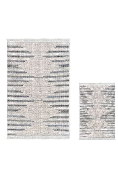 Dekoreko Digital 3-Piece Bathroom Set Trend Felt Non-Slip Base Mixed Round Scandinavian Kay Navy Blue