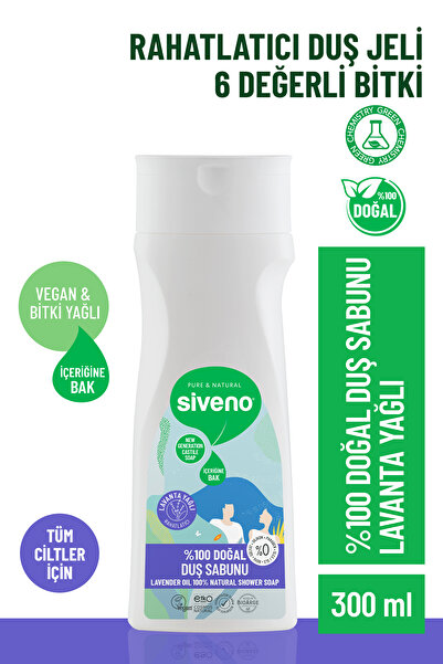 Siveno %100 Doğal Duş Sabunu Lavanta Kokulu Rahatlatıcı Duş Jeli 6 Değerli Bitki Vegan 300 ml