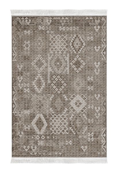 Dekoreko Digital 2-Piece Bath Mat Set Trend Felt Non-Slip Base Fringed Scandinavian Lorene Brown