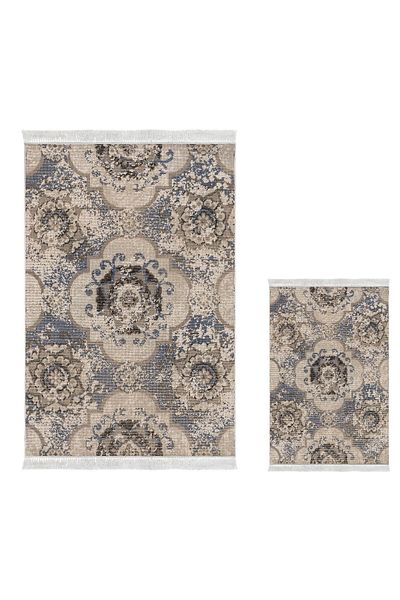 Dekoreko Digital 3-Piece Bathroom Set Trend Felt Non-Slip Base Mixed Round Modern Brenna Cream