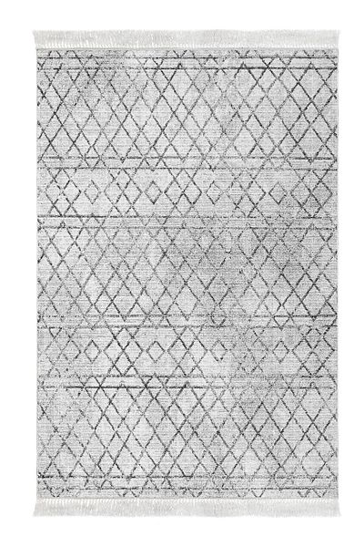 Dekoreko Digital 2-Piece Bath Mat Set Star Leather Non-Slip Base Fringed Scandinavian Nydia Gray