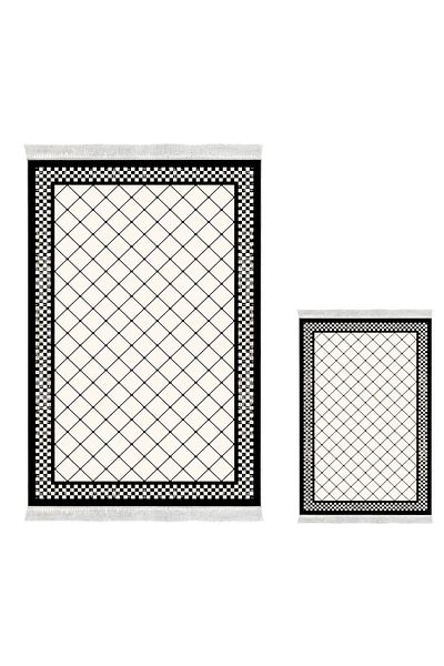 Dekoreko Digital 3-Piece Bath Mat Set Trend Felt Non-Slip Base Mixed Oval Modern Krystalyn Cream