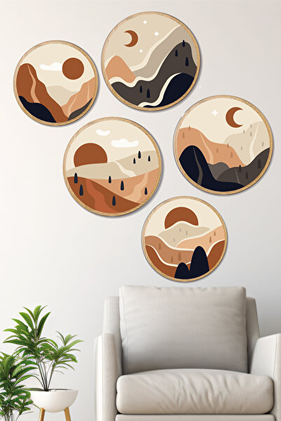Artavessa Dekoratif Oval 5 Parça Çerçeve Görünümlü Mdf Tablo Seti