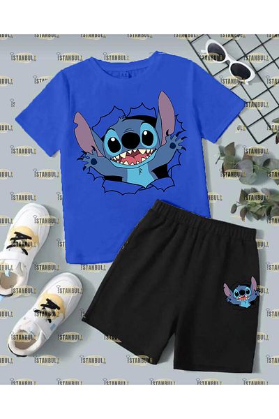 aynewmoda Комплект тениска и къси панталони с принт на шевове - спортен панталон