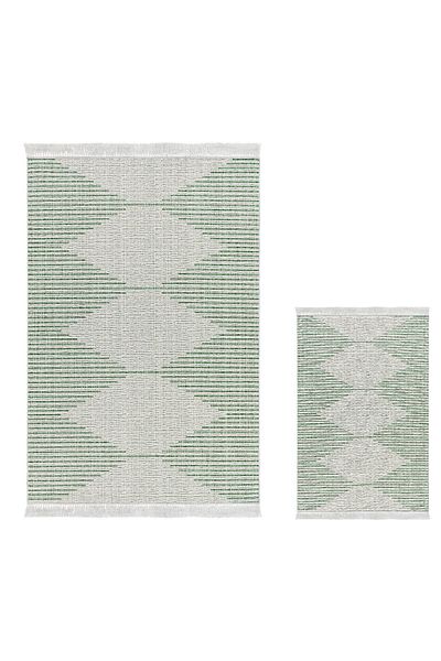Dekoreko Digital 2-Piece Bath Mat Set Trend Felt Non-Slip Base Fringed Scandinavian Kay Green