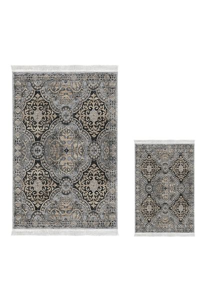 Dekoreko Digital 3-Piece Bath Mat Set Trend Felt Non-Slip Base Mixed Round Modern Osana Beige